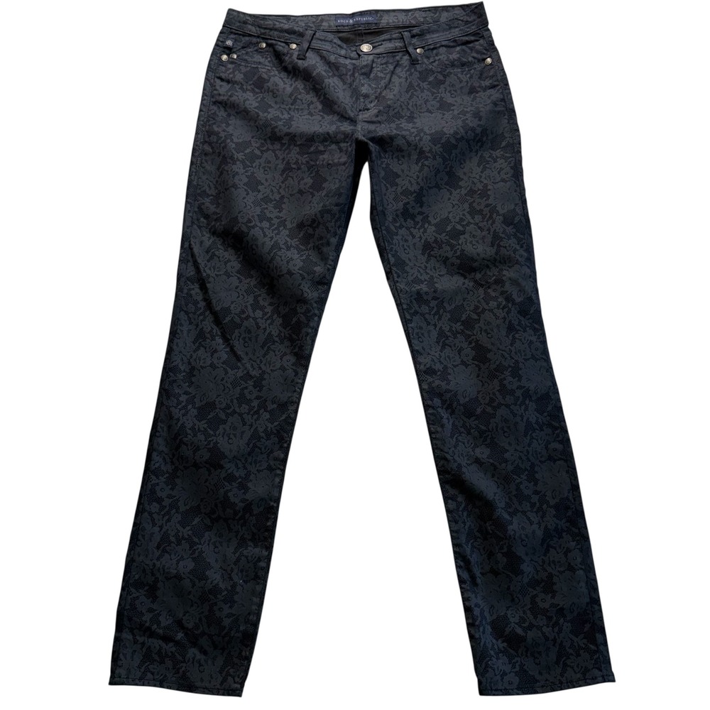 Rock & Republic Berlin Black Lace Print Straight Jeans Womens 16M #225